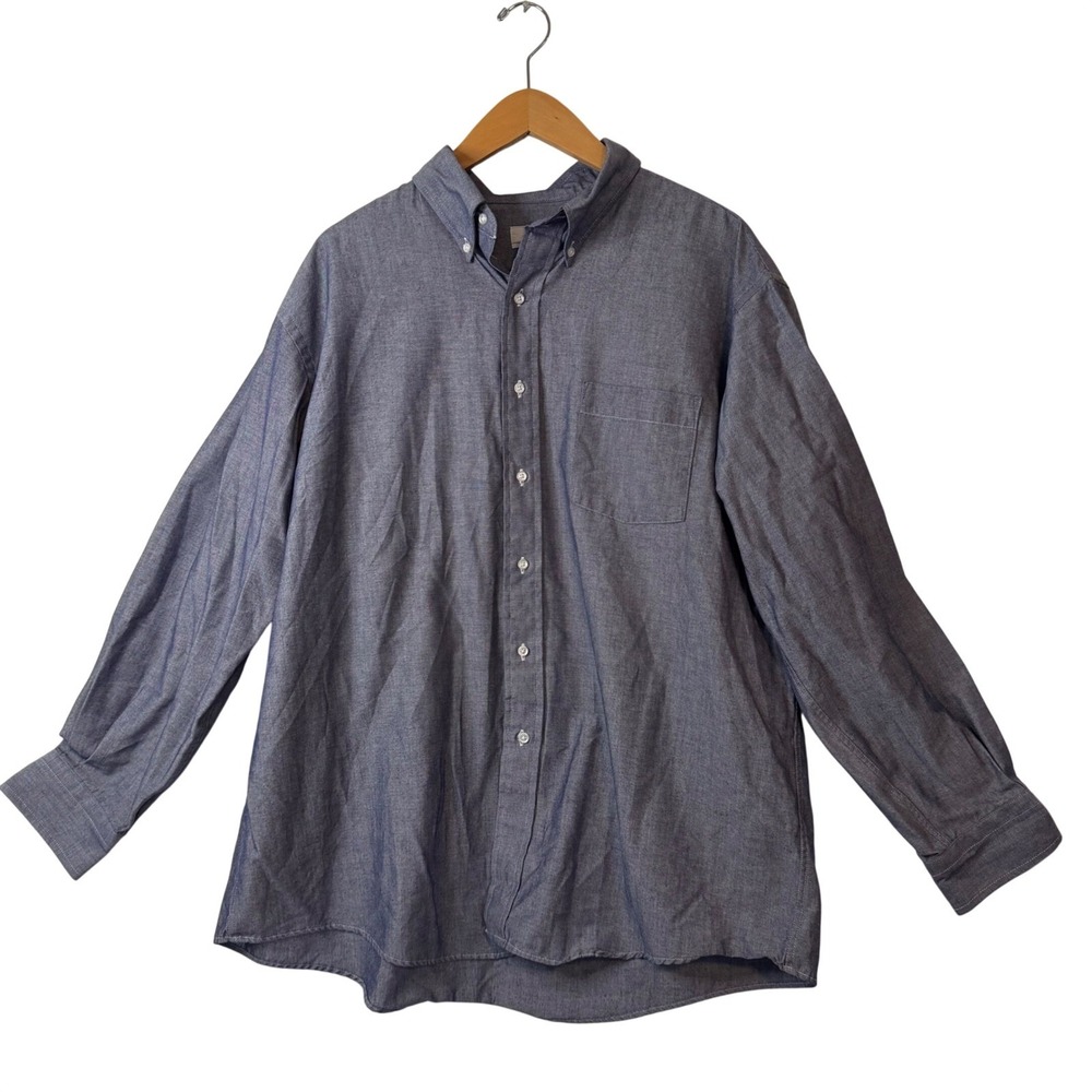 Arrow Dover Mens Blue Oxford Button Down Shirt 17.5-34 Big Made in USA Vintage